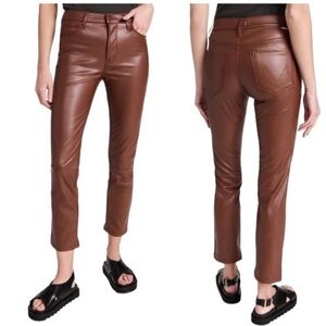 MOTHER Mid Rise Ankle Dazzler Brown Faux Leather Pants